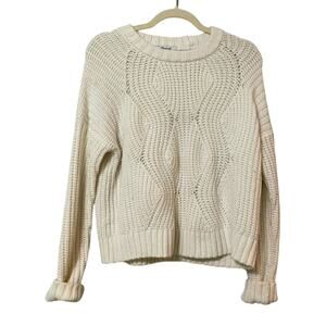 Madewell White Crew Neck Cable Knit Chunky Sweater Womens XS Light Academia Fall